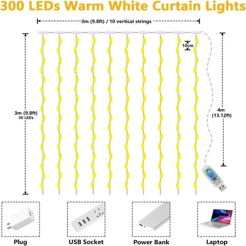 LED-ljusgardin detalj